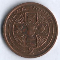 Монета 2 пенса. 1992(AA) год, Остров Мэн.