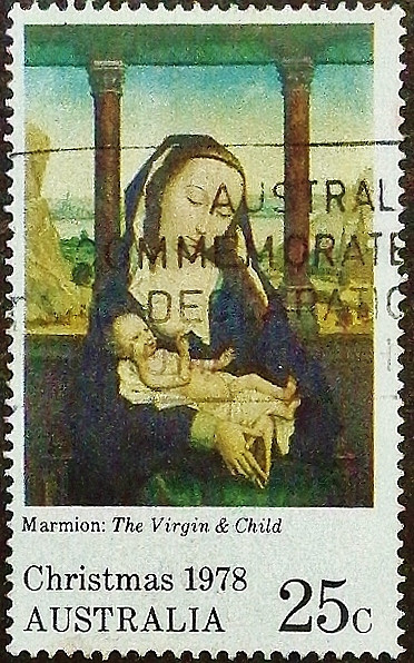 Почтовая марка. «Дева Мария с младенцем», Мармион. 1978 год, Австралия.