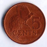 Монета 5 центов. 1977 год, Тринидад и Тобаго.
