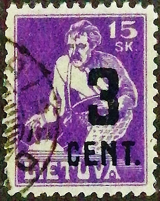 Почтовая марка (3 c.). "Стандарт". 1922 год, Литва.