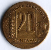 Монета 20 сентаво. 1947 год, Аргентина.