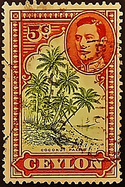 Почтовая марка (5 c.). "Король Георг VI и пейзажи". 1947 год, Цейлон.
