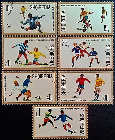 Набор почтовых марок (7 шт.). "Чемпионат мира по футболу FIFA, Германия`1974 (II)". 1974 год, Албания.