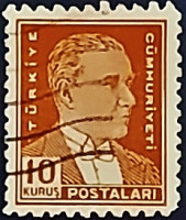 Почтовая марка (10 k.). "Кемаль Ататюрк". 1951 год, Турция.