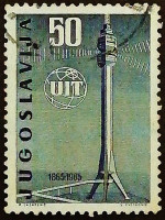 Почтовая марка. "100-летие Международного Союза Электросвязи (UIT)". 1965 год, Югославия.