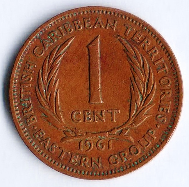 Монета 1 цент. 1961 год, Британские Карибские Территории.