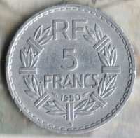 Монета 5 франков. 1950(B) год, Франция.