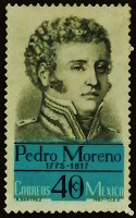 Марка почтовая. "150 лет со дня смерти Педро Морено". 1967 год, Мексика.