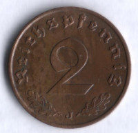 Монета 2 рейхспфеннига. 1938 год (J), Третий Рейх.