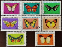 Набор почтовых марок (8 шт.). "Бабочки". 1976 год, Вьетнам.