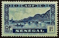 Марка почтовая (1 с.). "Мост Фейдербе, Дакар". 1935 год, Сенегал.