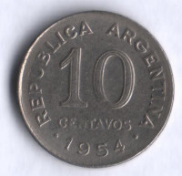 Монета 10 сентаво. 1954 год, Аргентина.