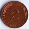 Монета 2 пфеннига. 1975(J) год, ФРГ.