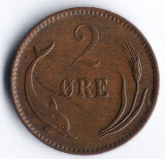 Монета 2 эре. 1902 год, Дания. VBP.