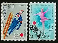 Набор почтовых марок  (2 шт.). "Зимние Олимпийские игры 1972 года - Саппоро". 1972 год, Испания.