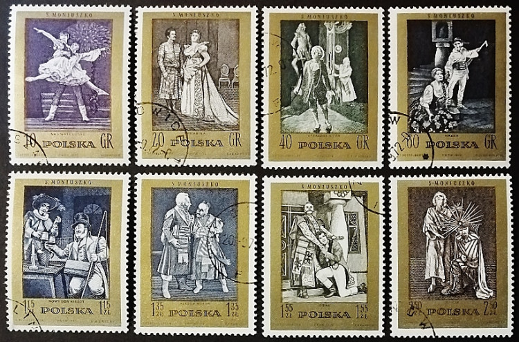 Набор почтовых марок (8 шт.). "Композитор Станислав Монюшко (1819-1872)". 1972 год, Польша.