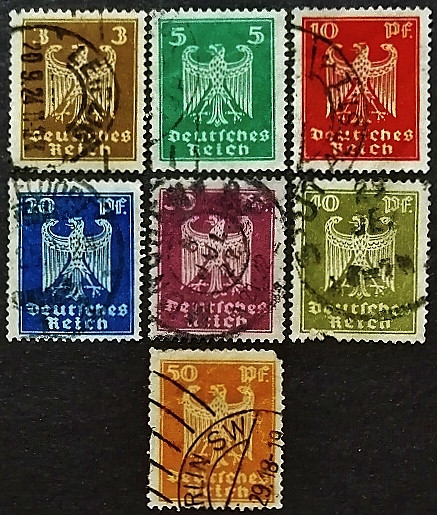 Набор почтовых марок (7 шт.). "Стандарт: Новый императорский орел". 1924 год, Германский Рейх. 