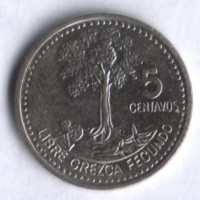 Монета 5 сентаво. 2008 год, Гватемала.