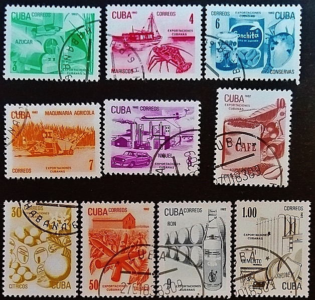 Набор почтовых марок (10 шт.). "Товары на экспорт". 1982 год, Куба.