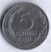 Монета 5 сентимо. 1937 год, Испания.