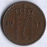 Монета 5 эре. 1954 год, Норвегия.