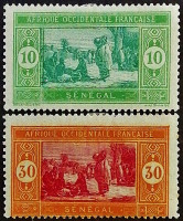 Набор марок (2 шт.). "Местный рынок". 1922 год, Сенегал.