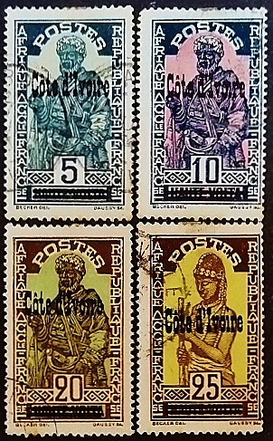 Набор почтовых марок (4 шт.). "Стандарт". 1933 год, Кот д`Ивуар.