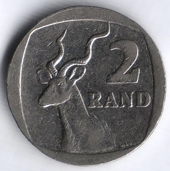 Монета 2 ранда. 2001 год, ЮАР. UMZANSTI AFRIKA.