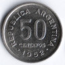 Монета 50 сентаво. 1952 год, Аргентина.