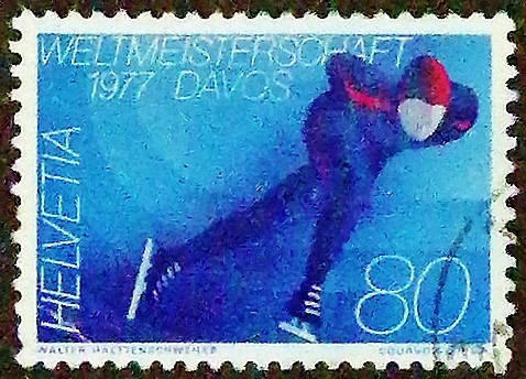 Почтовая марка. "Чемпионат мира по конькобежному спорту". 1976 год, Швейцария.
