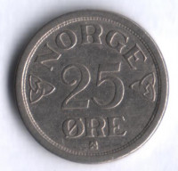 Монета 25 эре. 1954 год, Норвегия.