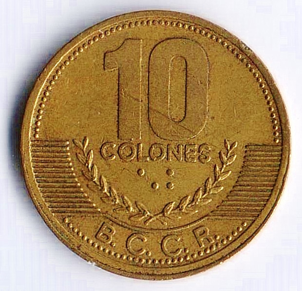 Монета 10 колонов. 1997 год, Коста-Рика.