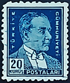 Почтовая марка (20 k.). "Кемаль Ататюрк". 1951 год, Турция.