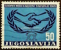 Почтовая марка. "Год международного сотрудничества". 1965 год, Югославия.