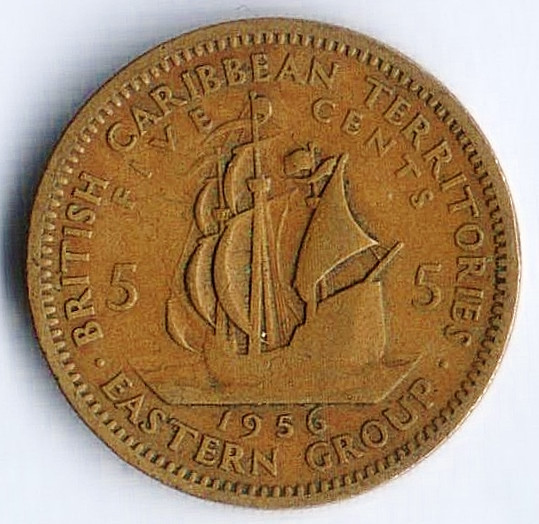 Монета 5 центов. 1956 год, Британские Карибские Территории.