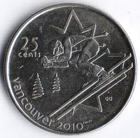 Монета 25 центов. 2007 год, Канада. Ванкувер 2010, горные лыжи.