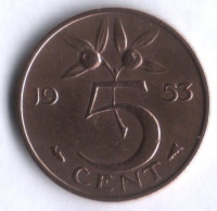 Монета 5 центов. 1953 год, Нидерланды.