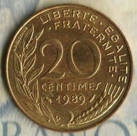 Монета 20 сантимов. 1989 год, Франция.