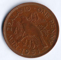 Монета 1 пенни. 1951 год, Новая Зеландия.