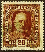 Почтовая марка (20 h.). "Император Франц Иосиф". 1916 год, Австрия.