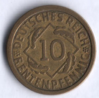 Монета 10 рентенпфеннигов. 1924 год (A), Веймарская республика.