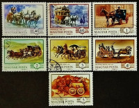 Набор почтовых марок (7 шт.). "Кареты". 1977 год, Венгрия.
