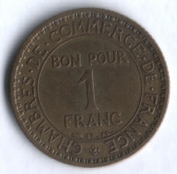 Монета 1 франк. 1920 год, Франция.