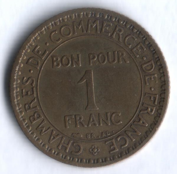 Монета 1 франк. 1920 год, Франция. Монета 1 франк. 1920 год, Франция.