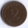 Монета 2 рейхспфеннига. 1939 год (D), Третий Рейх.