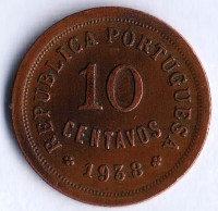 Монета 10 сентаво. 1938 год, Португалия.