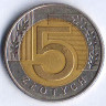 Монета 5 злотых. 2010 год, Польша.