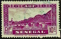Почтовая марка (10 с.). "Мост Фейдербе, Дакар". 1935 год, Сенегал.