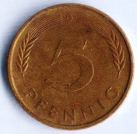 Монета 5 пфеннигов. 1990(A) год, ФРГ.