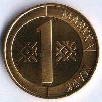 Монета 1 марка. 2001(M) год, Финляндия.